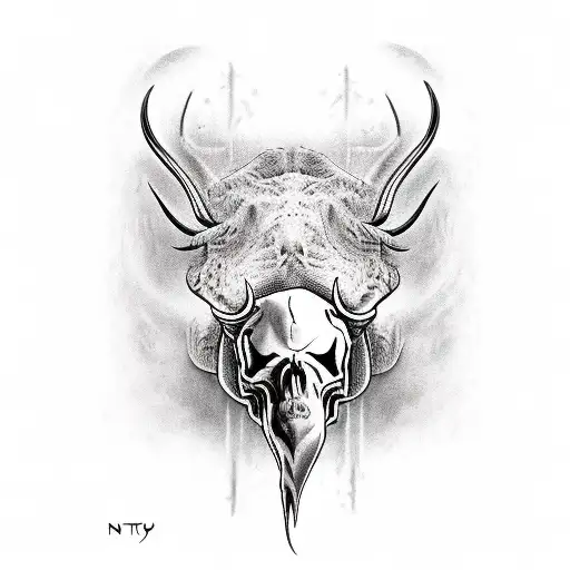 bull Skull bitten by snakes tattoo design idea