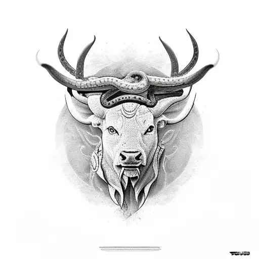 Bull head with snakes as horns tattoo design idea
