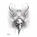 bull Skull bitten by snakes tattoo design idea