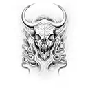 bull Skull bitten by snakes tattoo design idea