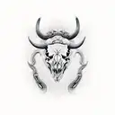 bull Skull bitten by snakes tattoo design idea