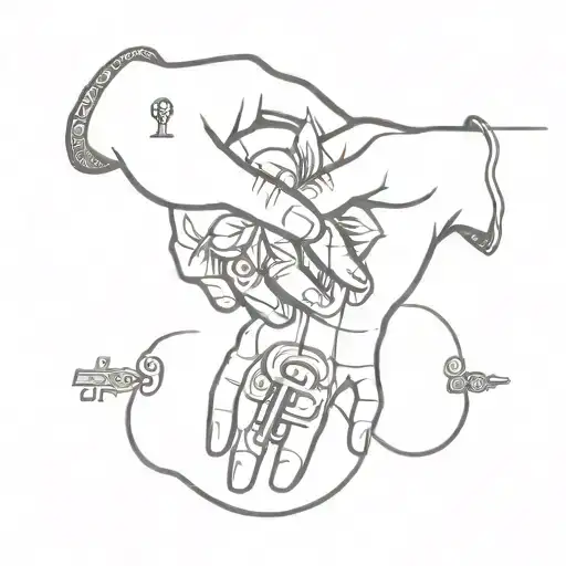 both  hand tattoo of lock and key with names in each tattoo design idea