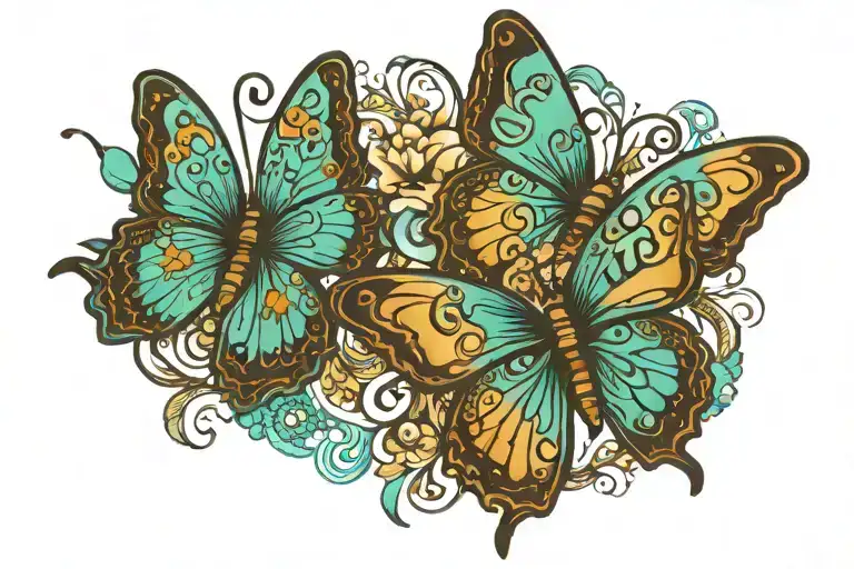 turquoise butterflies with hip pen wording saying slut  tattoo design idea
