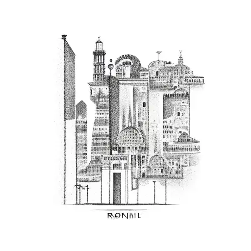Minimal Skyline of Rome, with a vertical road that leads to it  tattoo design idea