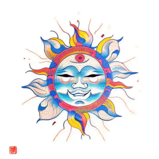 Sun with gentle smile tattoo design idea