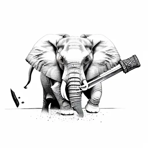 Elephant with a hammer tattoo design idea