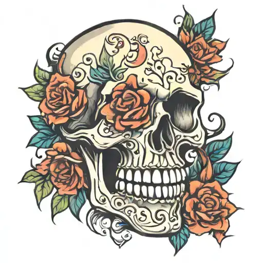 happy skull tattoo design idea
