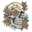 happy skull tattoo design idea