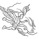 A minimalist tattoo of Icarus flying towards the sun with open book pages as wings tattoo design idea