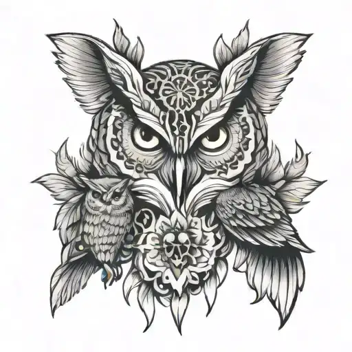 owl and wolf totem tattoo design idea