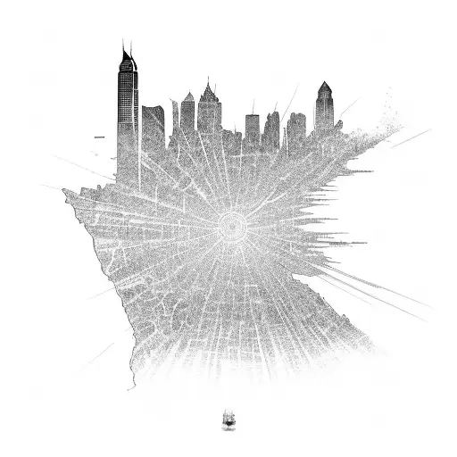 merge Washington state, St. Louis, Maryland, and San Diego skyline into a sequence  tattoo design idea