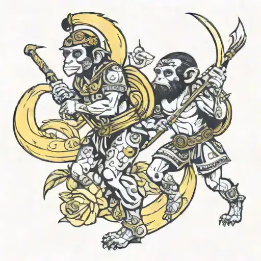 Sagittarius and ape walking with banana tattoo design idea