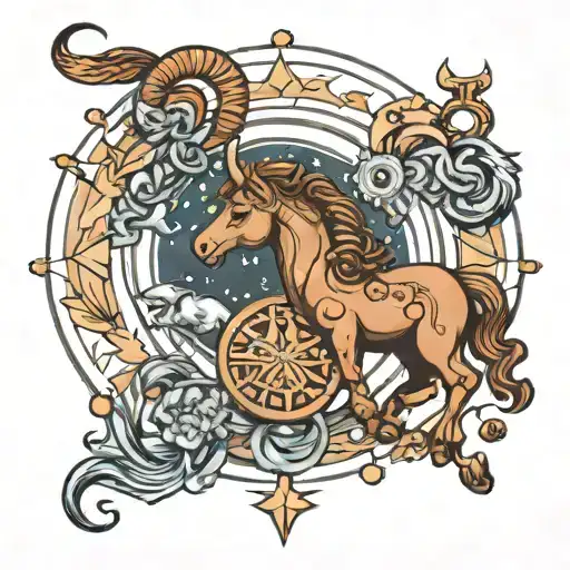 combination of zodiac signs aries and Sagittarius tattoo design idea