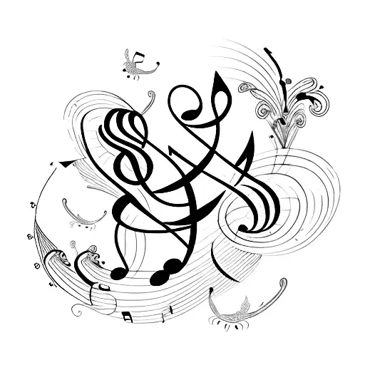 A delicate script tattoo of the name 'Cielo' surrounded by musical notes tattoo design idea