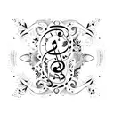 A delicate script tattoo of the name 'Cielo' surrounded by musical notes tattoo design idea