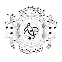 A delicate script tattoo of the name 'Cielo' surrounded by musical notes tattoo design idea