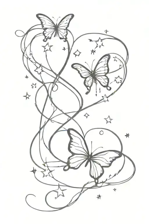 infinity sign, heart, stars, butterfly made tattoo design idea