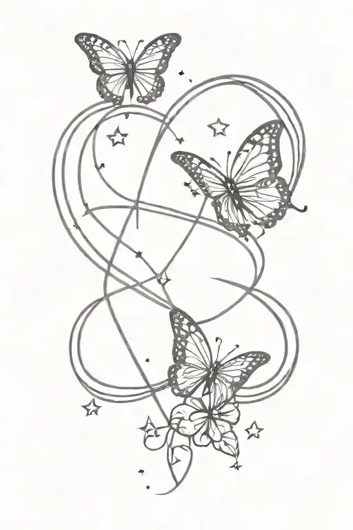 infinity sign, heart, stars, butterfly made only tattoo design idea