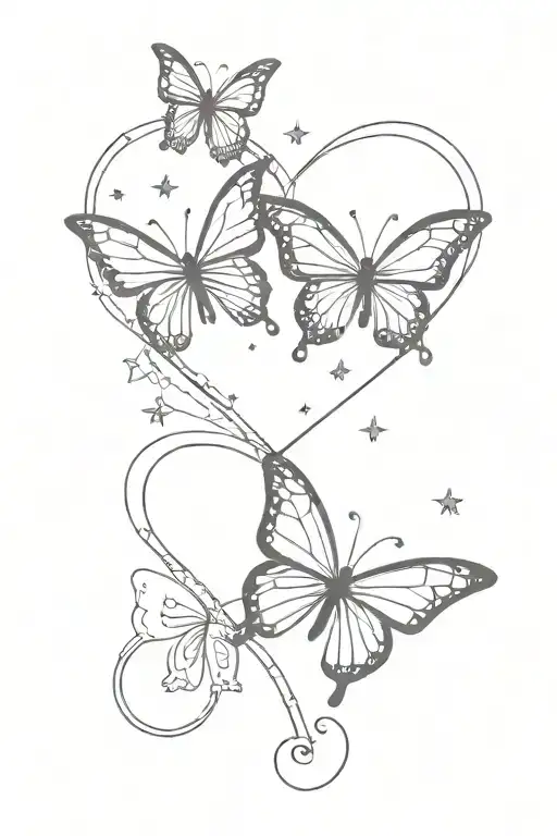 infinity sign, heart, stars, butterfly made only tattoo design idea