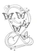 infinity sign, heart, stars, butterfly made tattoo design idea