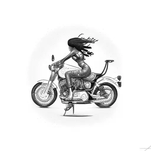 African American woman riding a motorcycle surrounded by dollar bills tattoo design idea