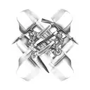 Motorcycle engine intertwined with a pair of scissors tattoo design idea