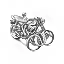 Motorcycle engine intertwined with a pair of scissors tattoo design idea