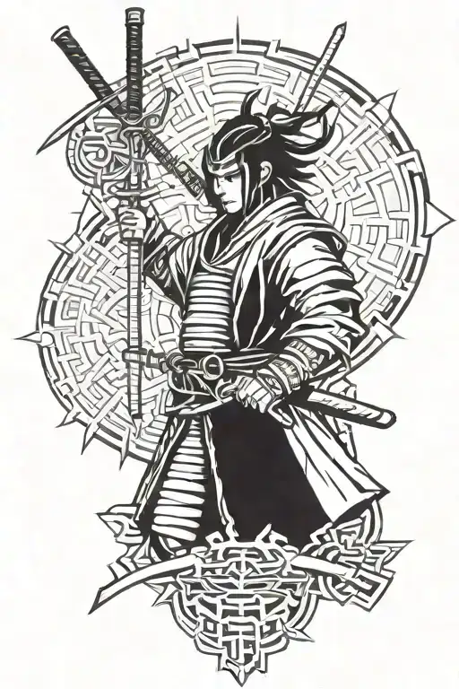 cyberpunk samurai logo tattoo design idea