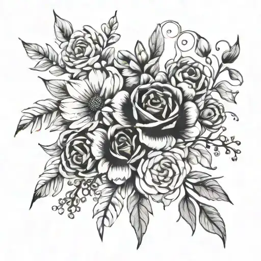 A beautiful bouquet of flowers with each flower representing a different emotion tattoo design idea