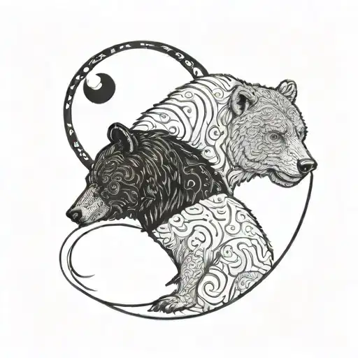 "0.375" inscription, "what is the deal...?" inscription, images of the Bear and Bull drawn in the form of yin yang. a ta tattoo design idea