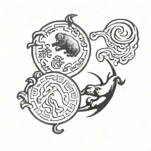 "0.375" inscription, "what is the deal...?" inscription, images of the Bear and Bull drawn in the form of yin yang. a ta tattoo design idea