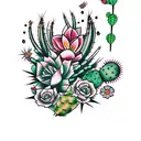 cactus con flores old school tattoo design idea