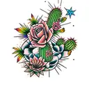 cactus con flores old school tattoo design idea
