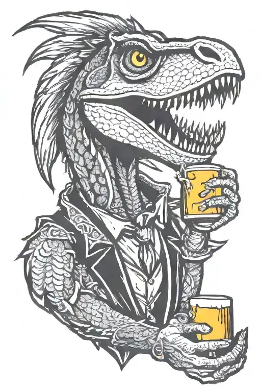 Velociraptor holding a beer mug tattoo design idea
