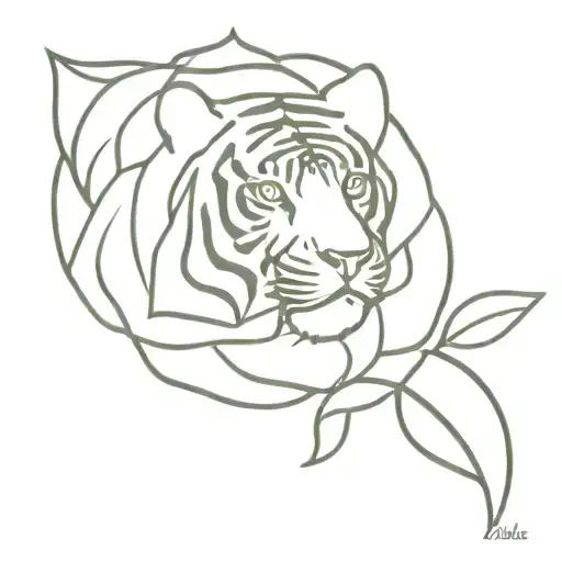 tiger  roses tattoo design idea
