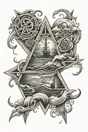 a tattoo incorporating a Celtic Triangle knot, stormy seas, St Christopher and the sun breaking through the storm  tattoo design idea