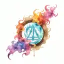 Percy Jackson, Harry Potter, hunger games, and divergent symbols combined with color tattoo design idea