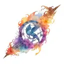 Percy Jackson, Harry Potter, hunger games, and divergent symbols combined with color tattoo design idea