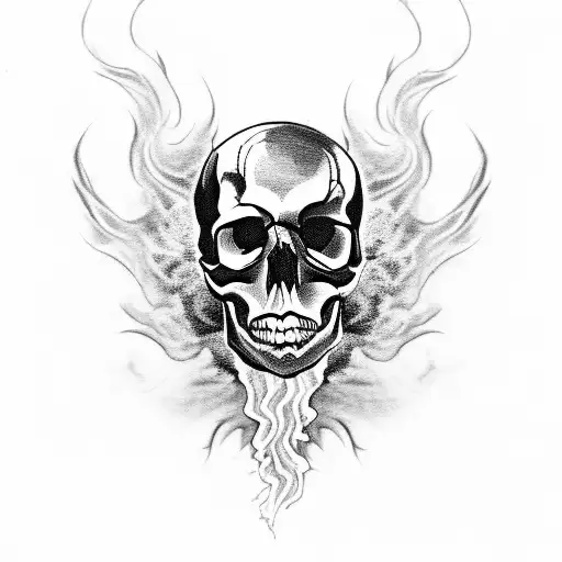 Skull with smoke and flames engulfing the head, representing the departing soul tattoo design idea