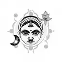 Back of Bengali girl in cultural clothing holding flower to moon tattoo design idea
