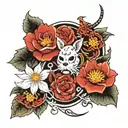 kaizen with enzo and flower surrounded tattoo design idea