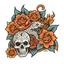 kaizen with enzo and flower surrounded tattoo design idea