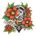 kaizen with enzo and flower surrounded tattoo design idea