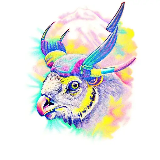 create a vertical, collage tattoo with a buzzard, seagull, bee, tree frog, and bison, colorful pastel fl tattoo design idea