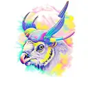 create a vertical, collage tattoo with a buzzard, seagull, bee, tree frog, and bison, colorful pastel fl tattoo design idea