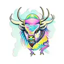 create a vertical, collage tattoo with a buzzard, seagull, bee, tree frog, and bison, colorful pastel fl tattoo design idea