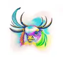 create a vertical, collage tattoo with a buzzard, seagull, bee, tree frog, and bison, colorful pastel fl tattoo design idea