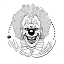 A curly haired clown with poker face tattoo design idea