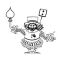 A curly haired clown with poker face tattoo design idea