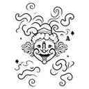 A curly haired clown with poker face tattoo design idea